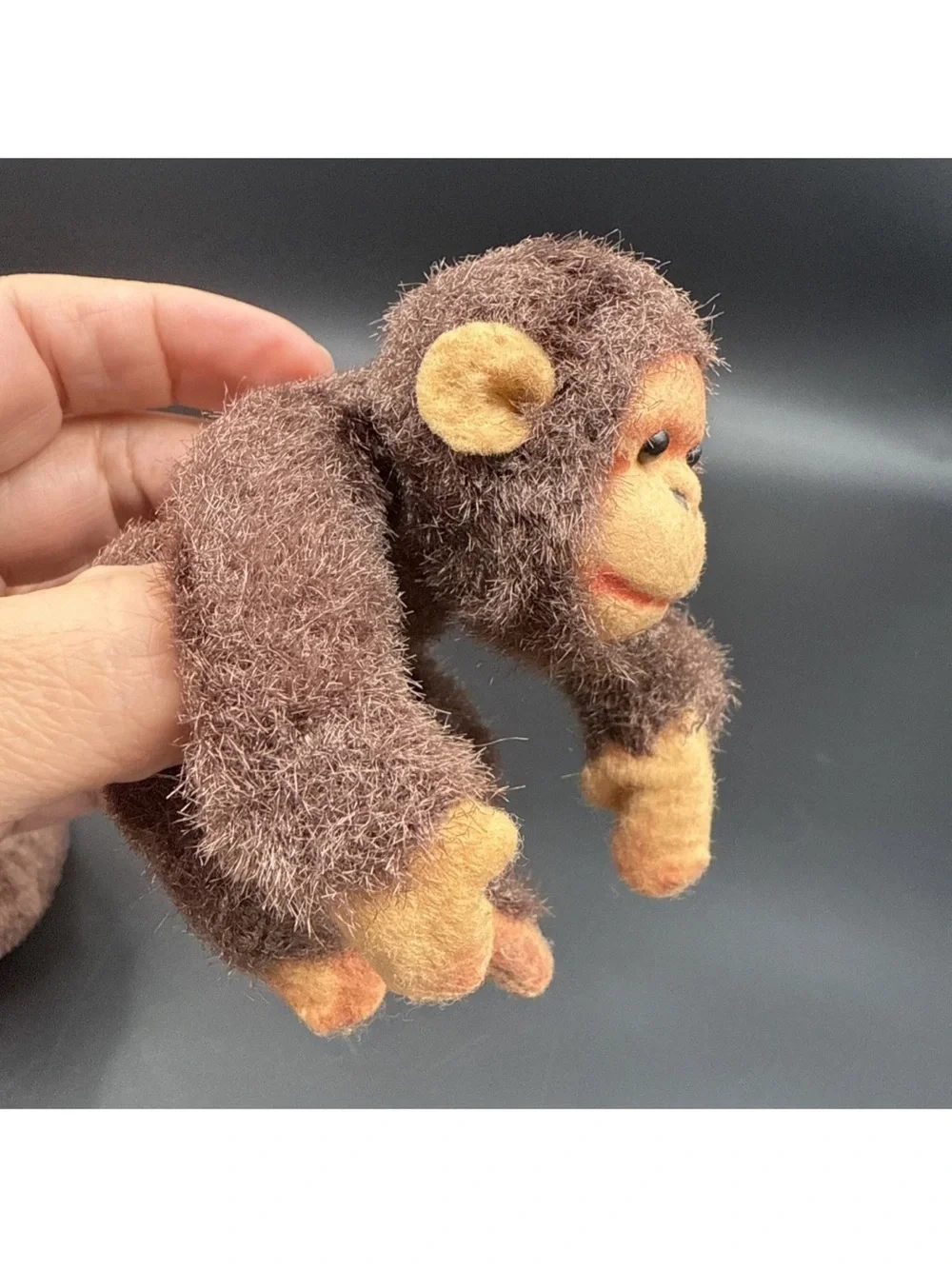 Vintage Stuffed Articulating Monkey Set Of 2 Mid Century 5” & 9” Head To Toe